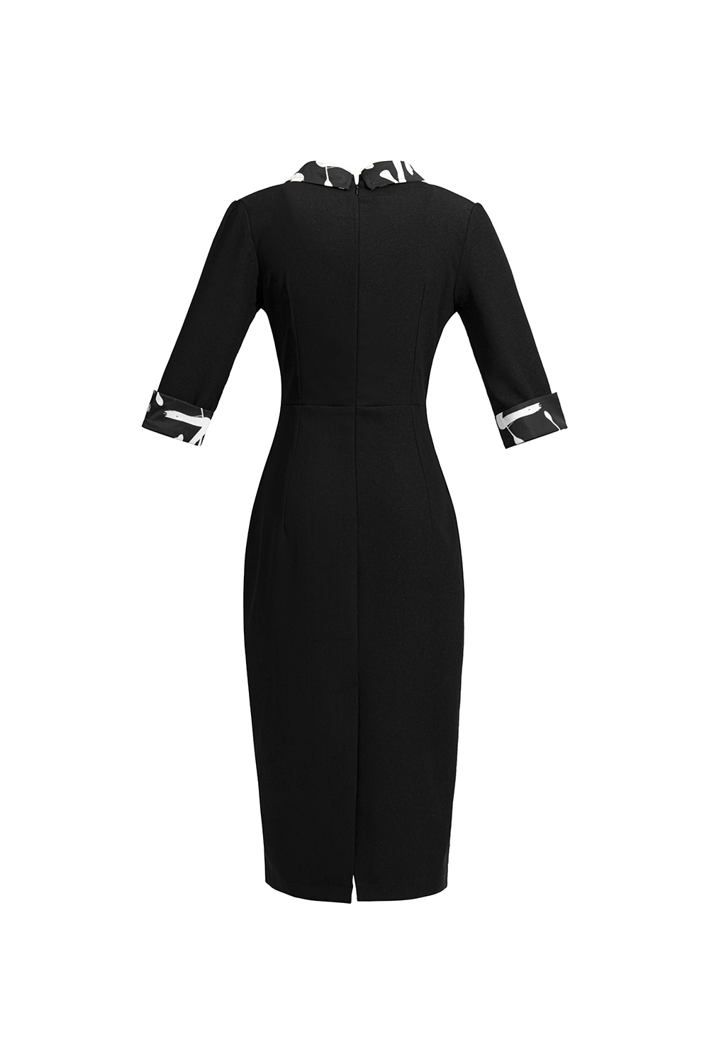 Đầm đen phối màu cổ sơ mi dáng ôm body