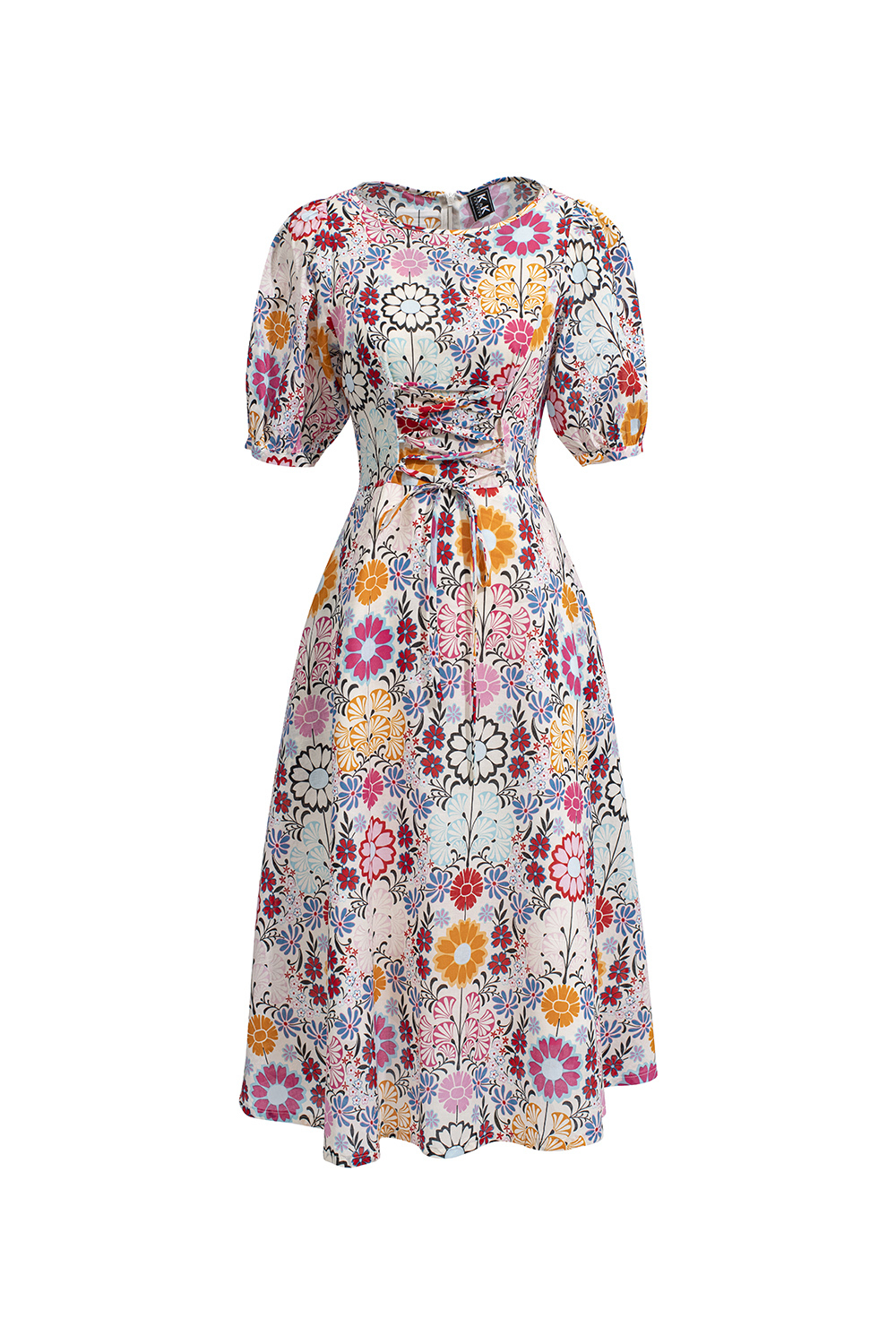 Đầm xòe hoa nhiều màu đan dây eo