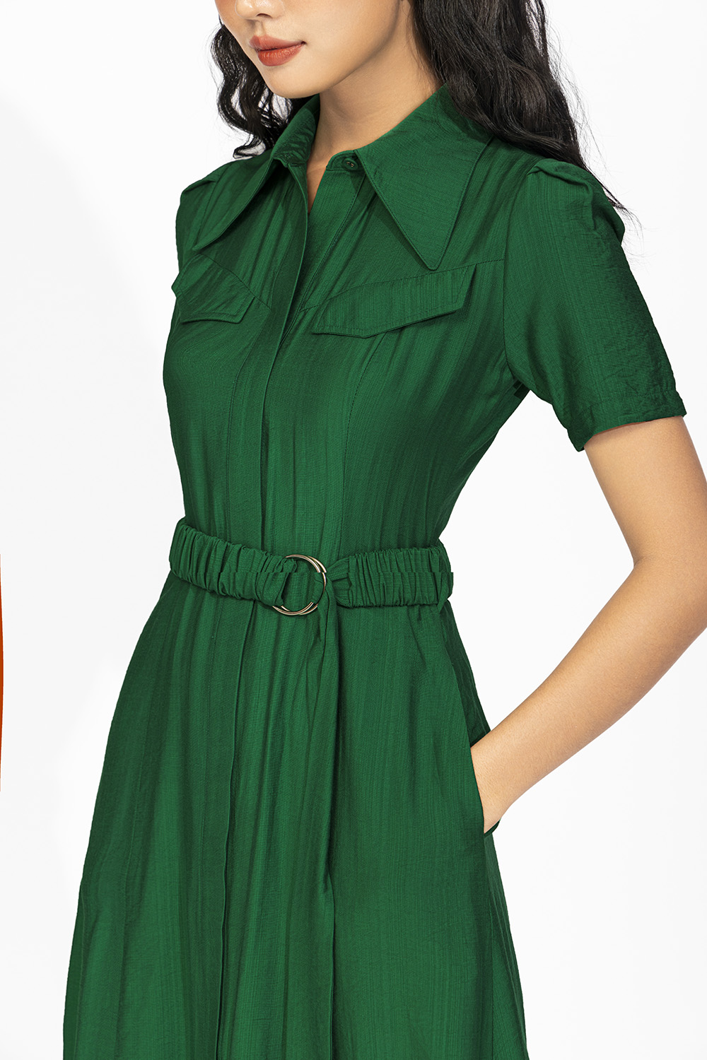 Đầm công sở dáng xòe cổ sơ mi