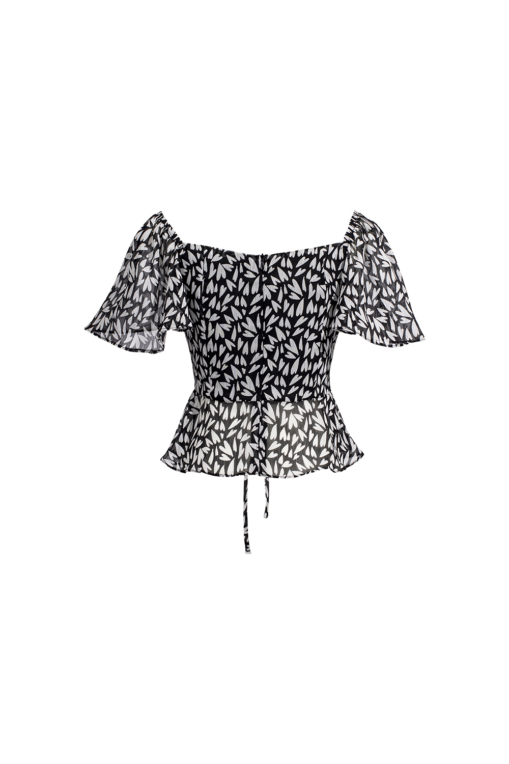 Áo kiểu họa tiết tay cánh tiên cổ phối nơ