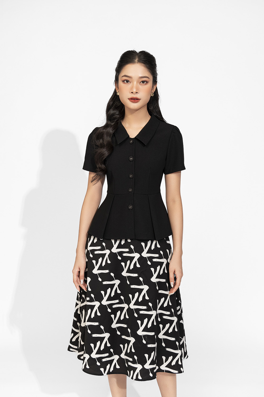 Chân váy đen công sở họa tiết dáng chữ A CV05-25