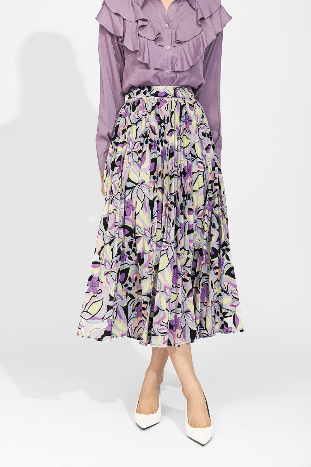 Chân váy midi xếp ly họa tiết