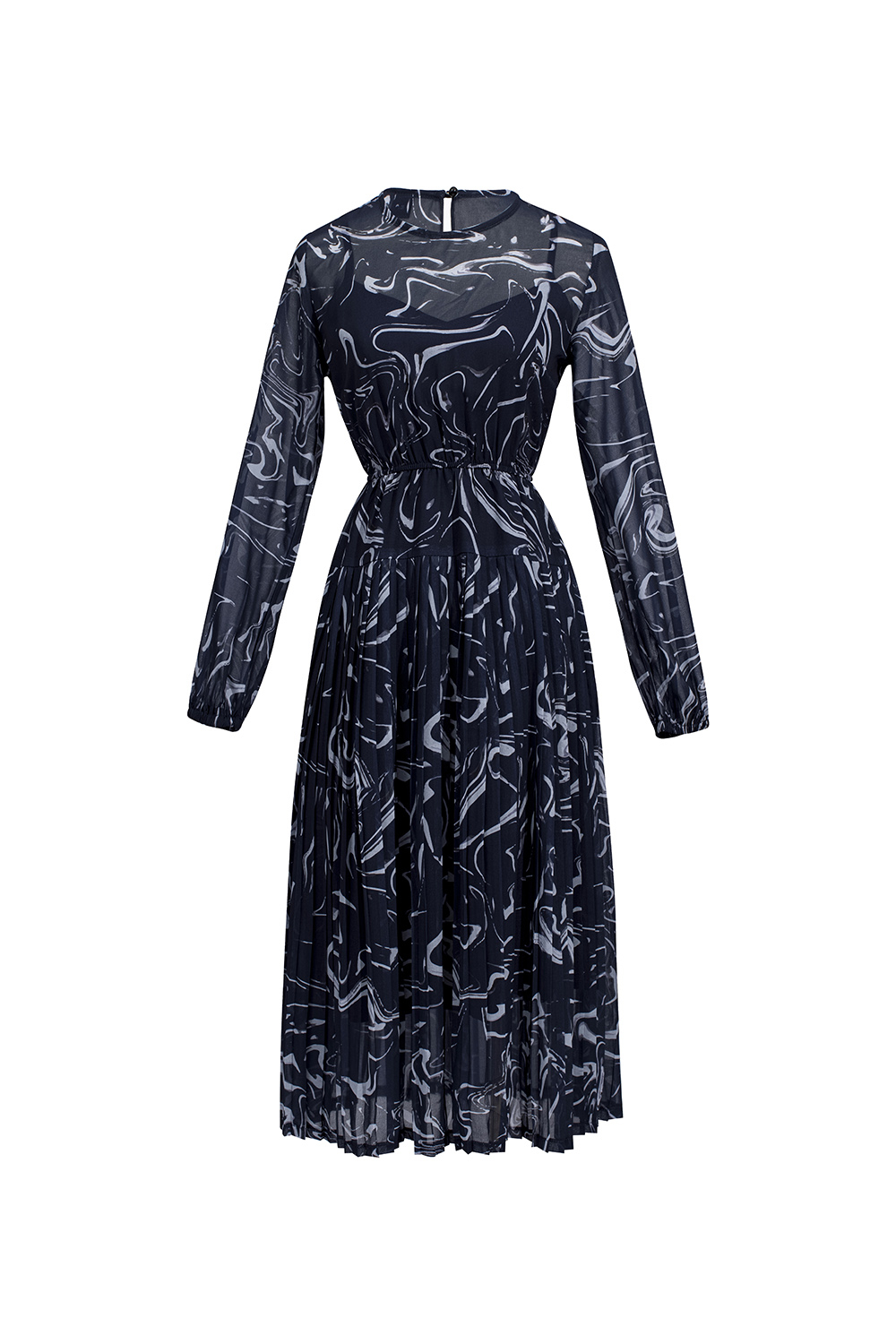 Đầm công sở dáng xòe họa tiết tay dài