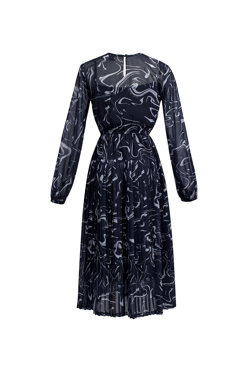 Đầm công sở dáng xòe họa tiết tay dài