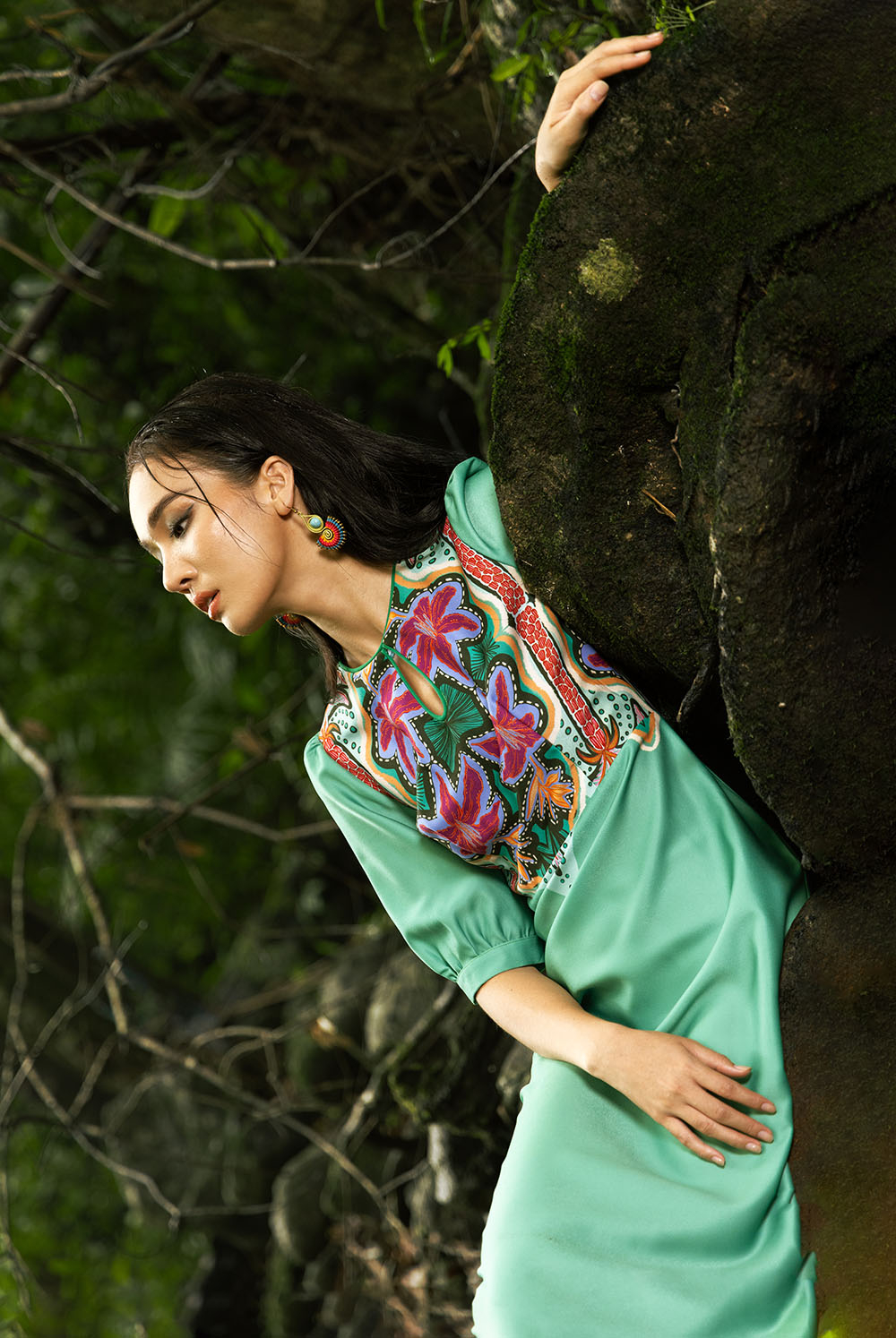 Đầm công sở dáng dài phối họa tiết