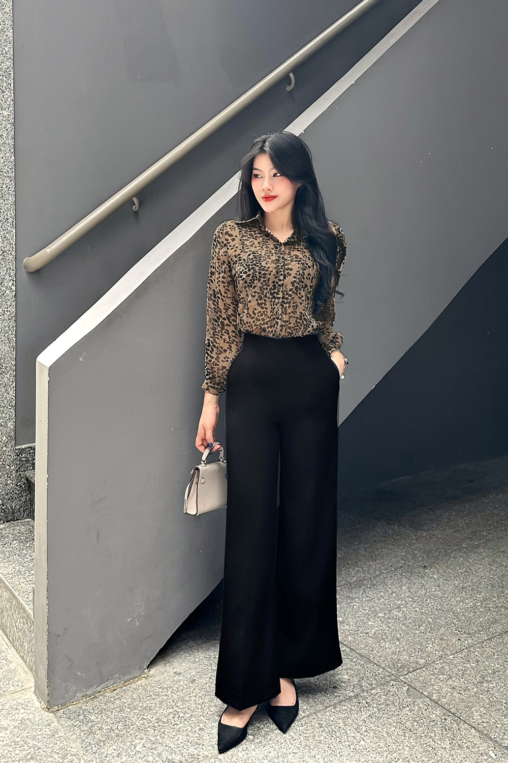 Áo sơ mi công sở nữ họa tiết tay dài  ASM13-27