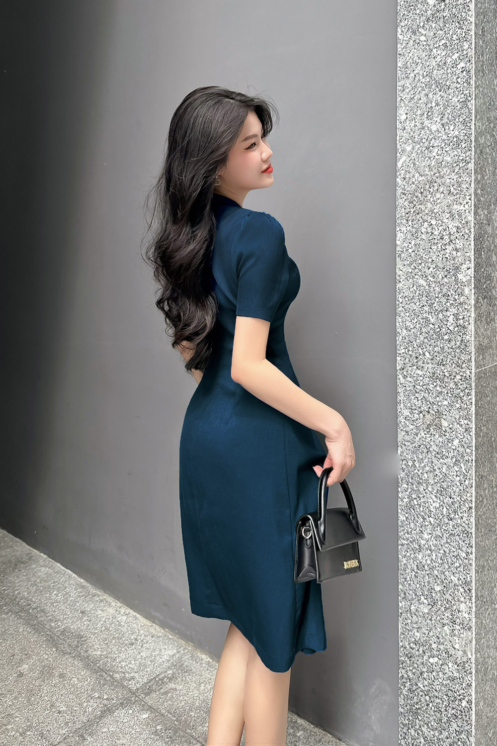 Đầm công sở dáng chữ A cổ đan tông