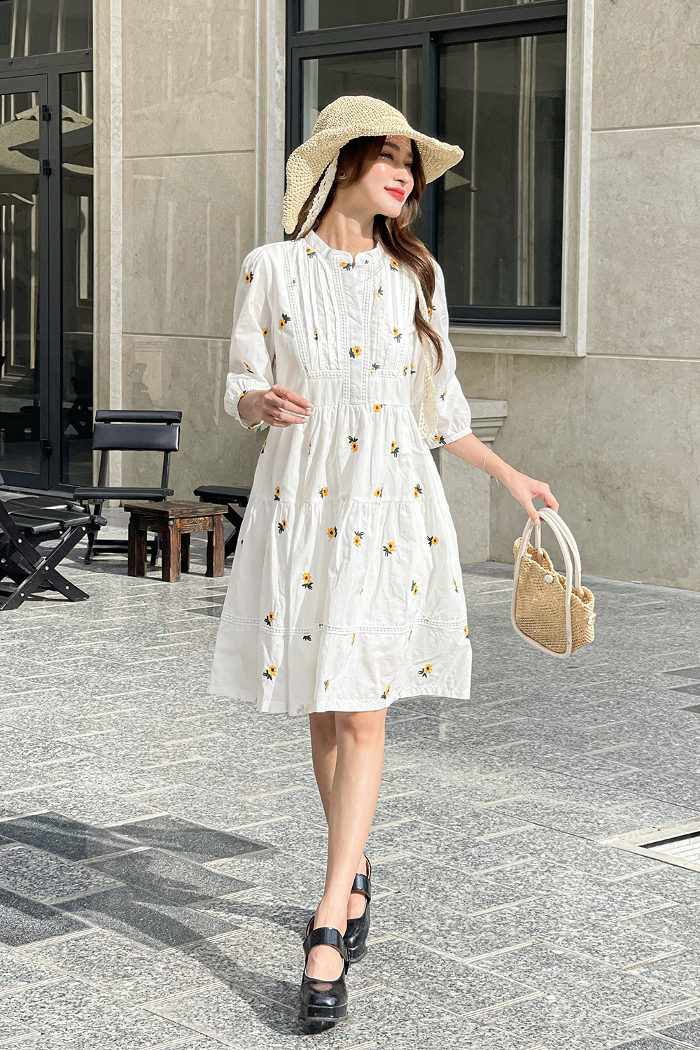 Đầm babydoll họa tiết hoa nhí