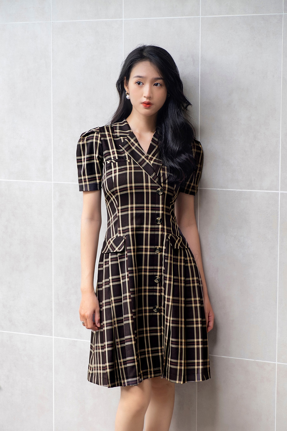 Đầm chữ a công sở cổ đan tông