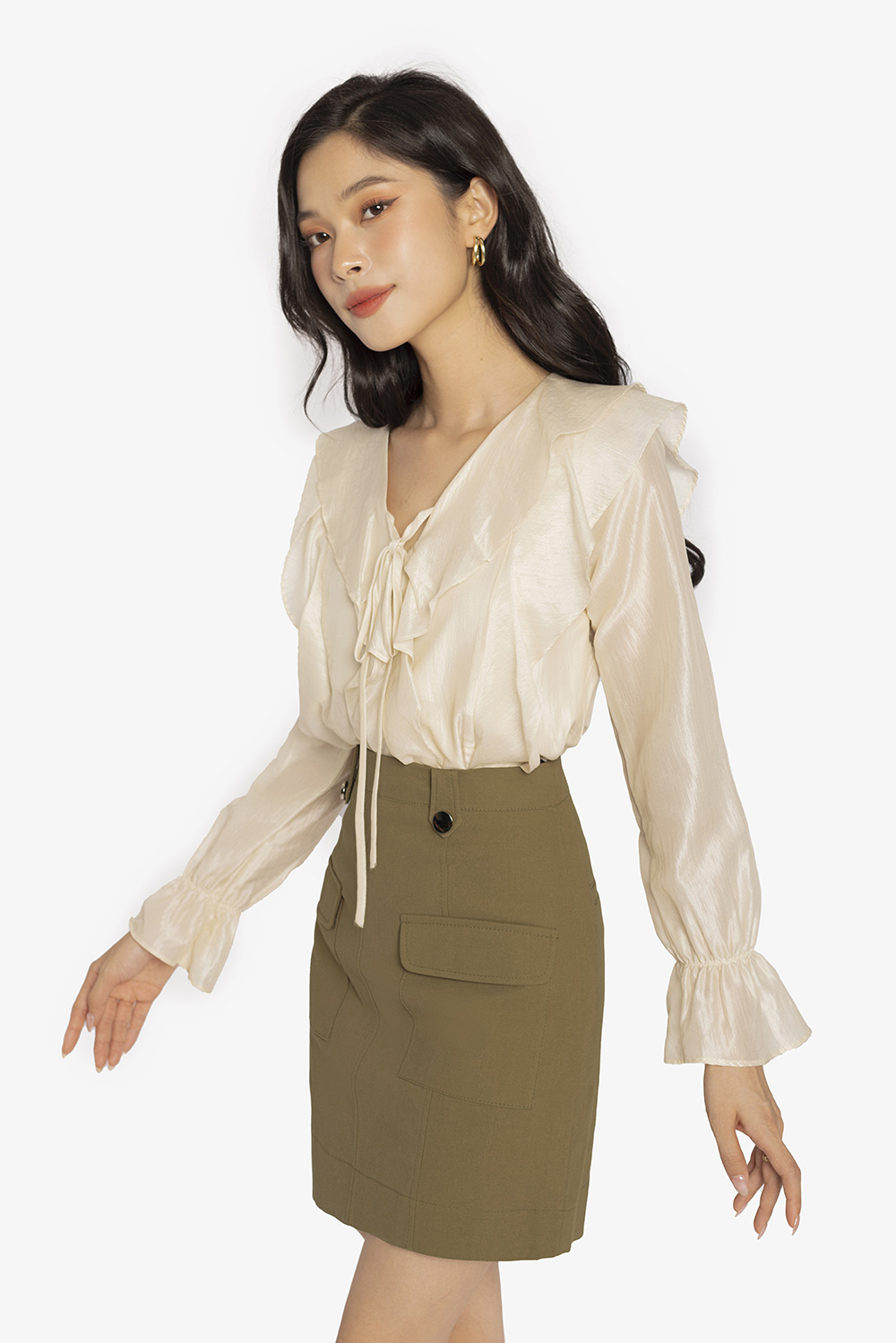 Áo kiểu nữ cổ bèo tay dài