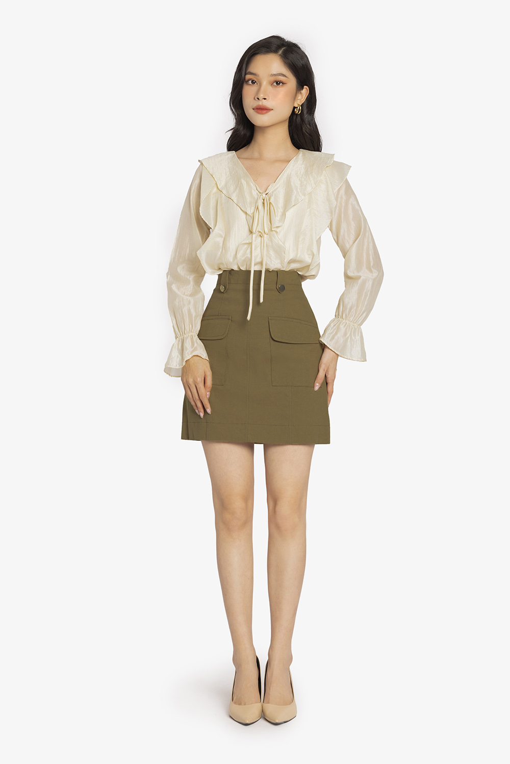 Áo kiểu nữ cổ bèo tay dài