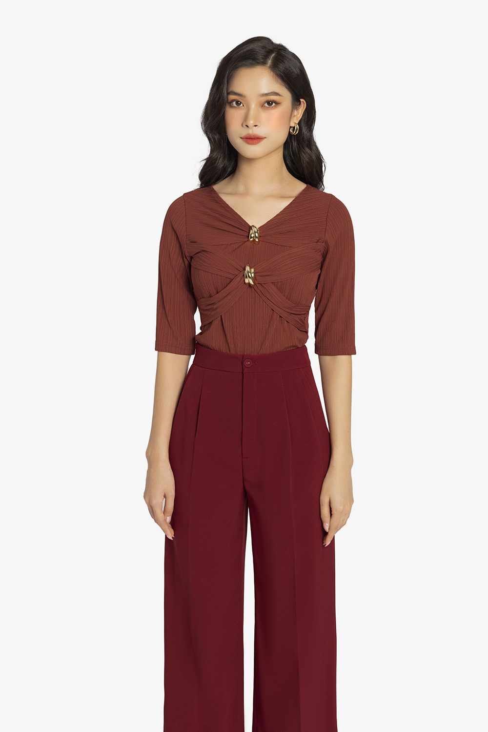 Áo kiểu nữ cổ tim tay lửng ASM14-02