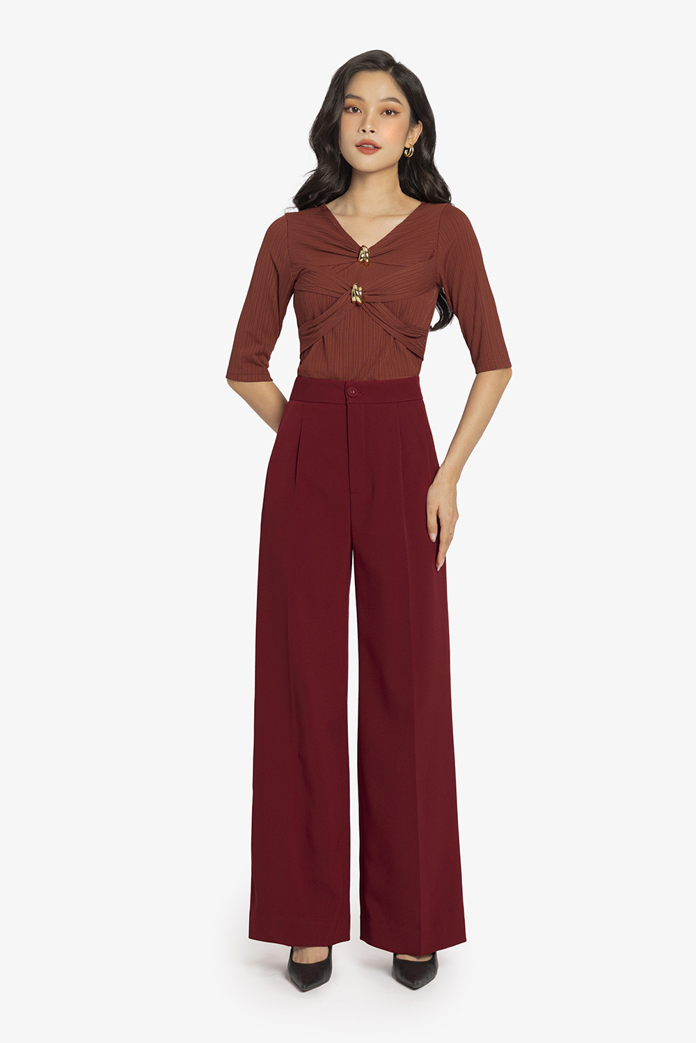 Áo kiểu nữ trung niên đẹp cổ tim tay lửng ASM14-02