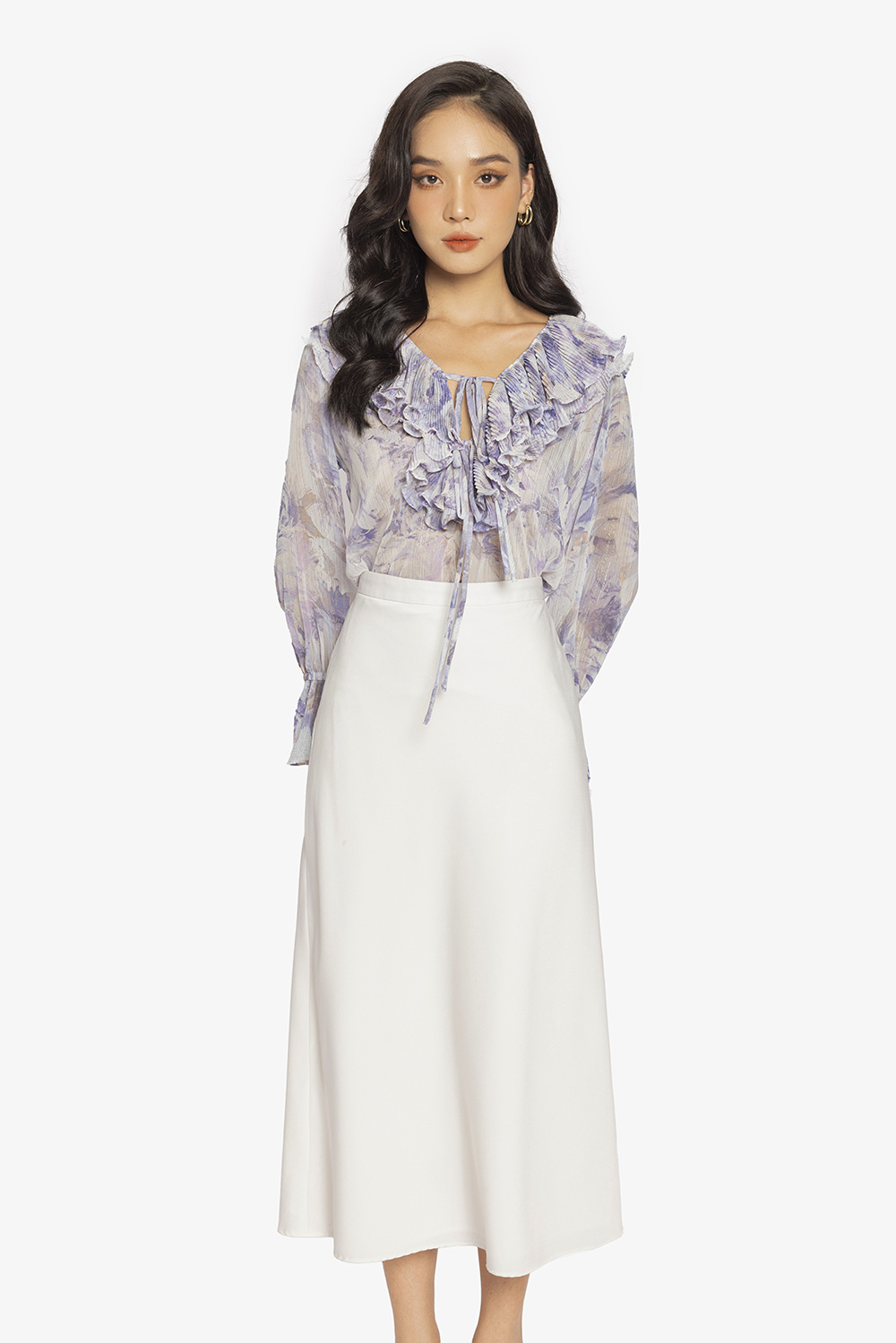 Áo voan kiểu công sở cổ bèo tay dài