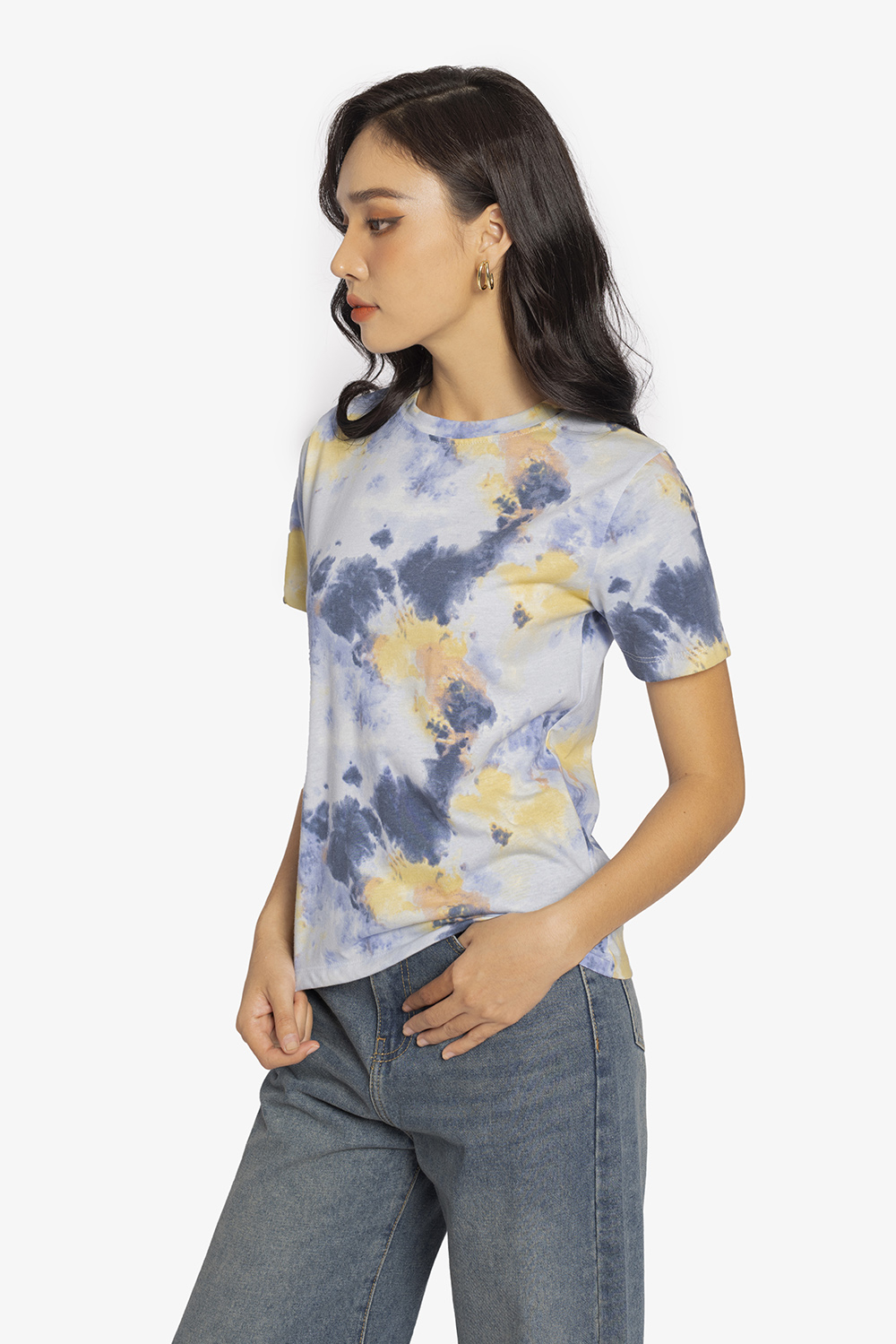 Áo thun nữ cổ tròn họa tiết tie dye