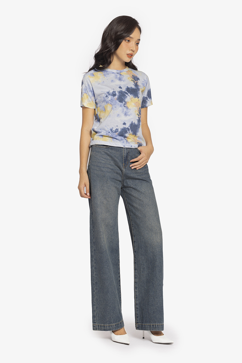 Áo thun nữ cổ tròn họa tiết tie dye