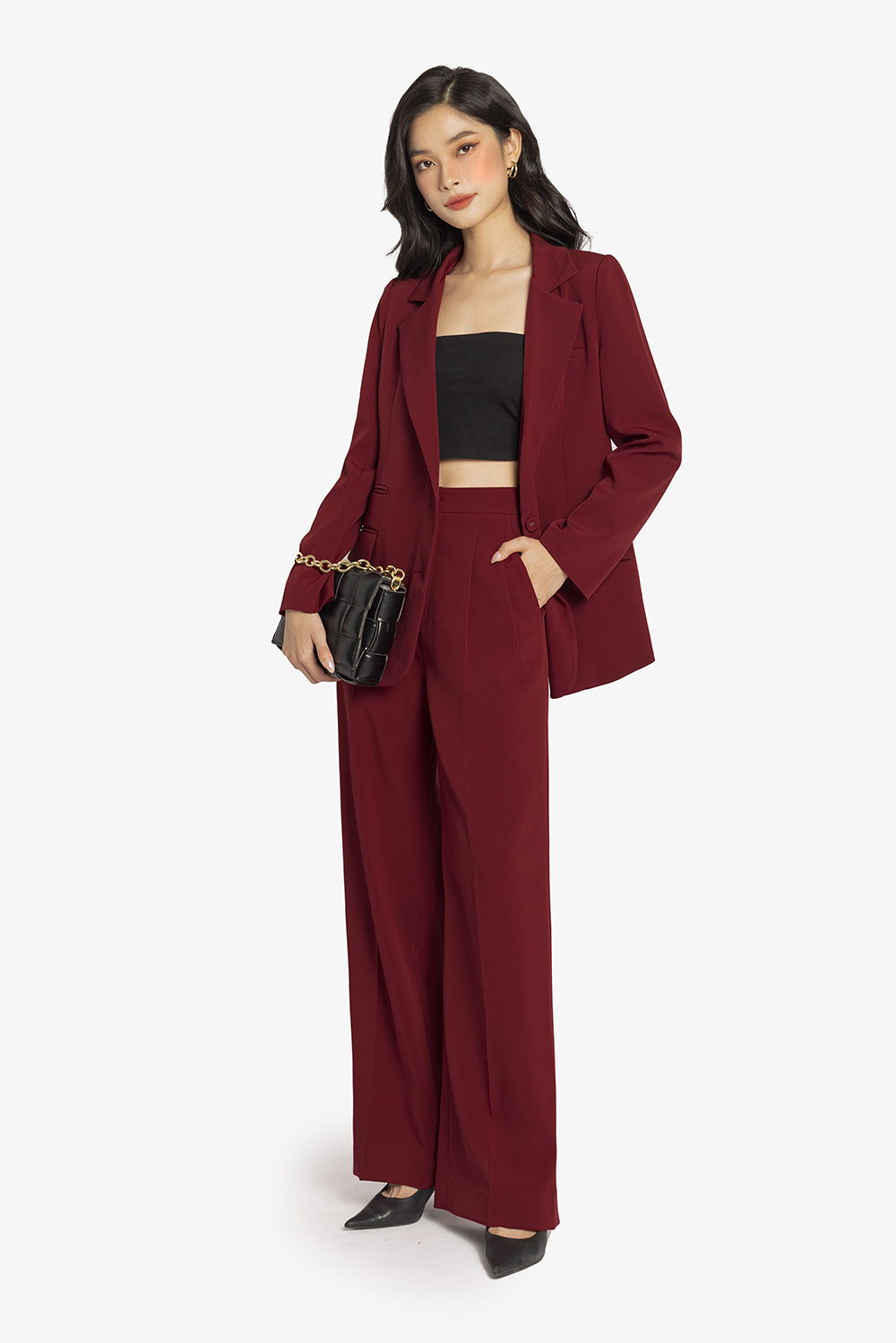 Quần tây nữ ống suông lưng cao màu đỏ QCS04-33