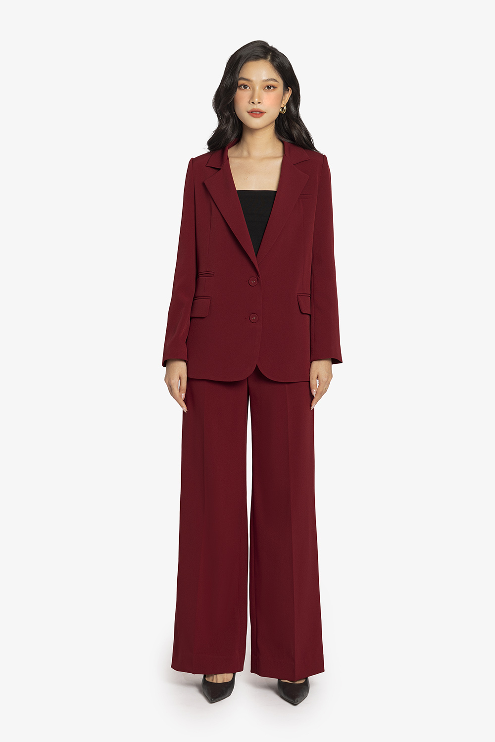 Quần suông nữ lưng cao màu đỏ