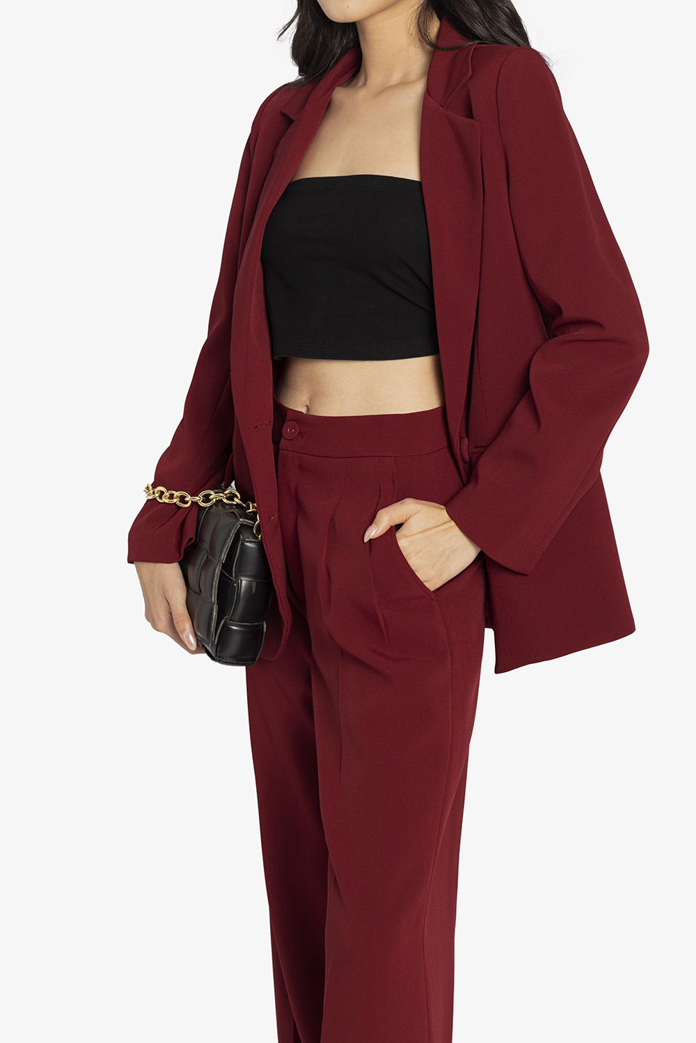 Quần suông nữ lưng cao màu đỏ