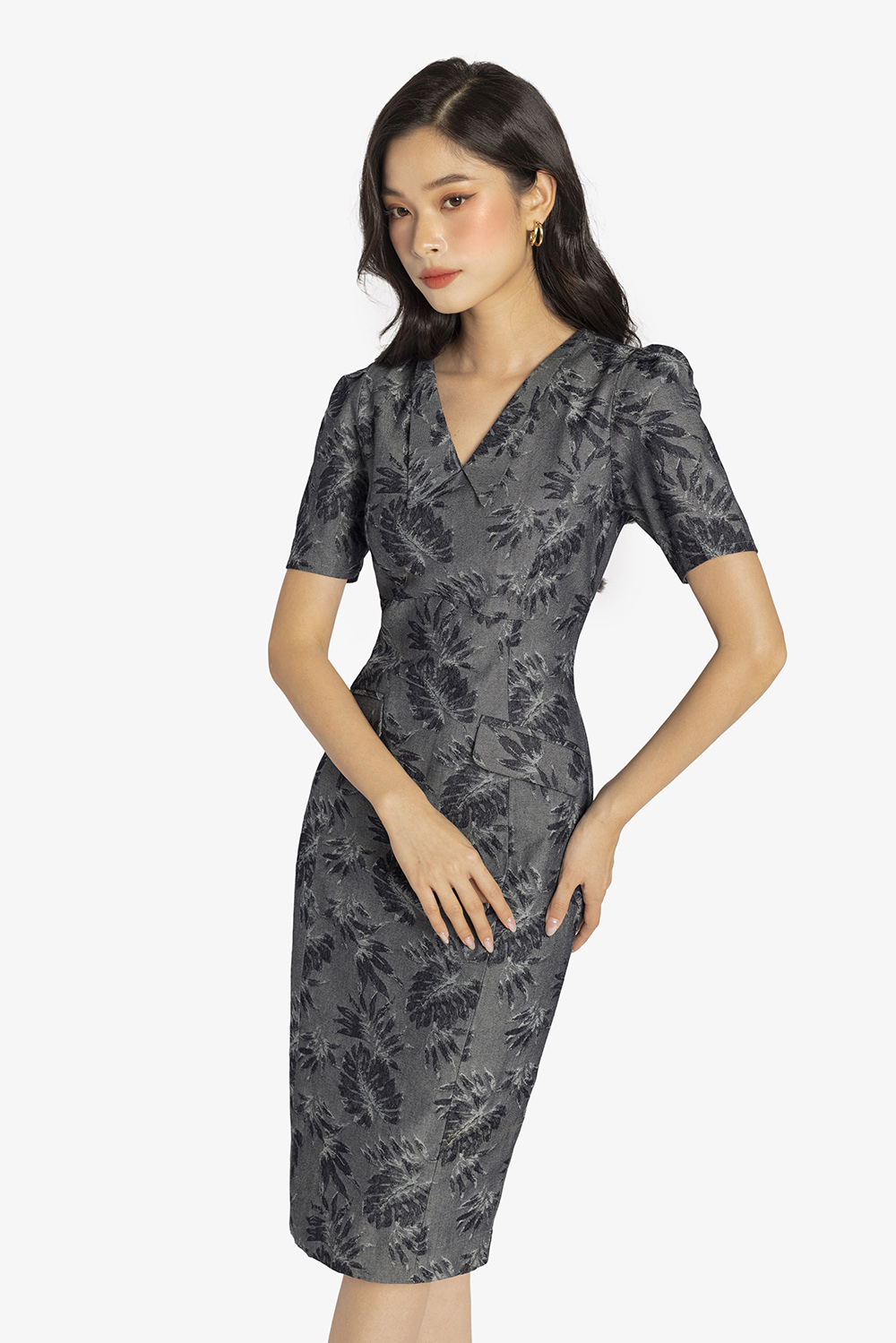 Đầm trung niên họa tiết cổ tim dáng ôm KK150-32