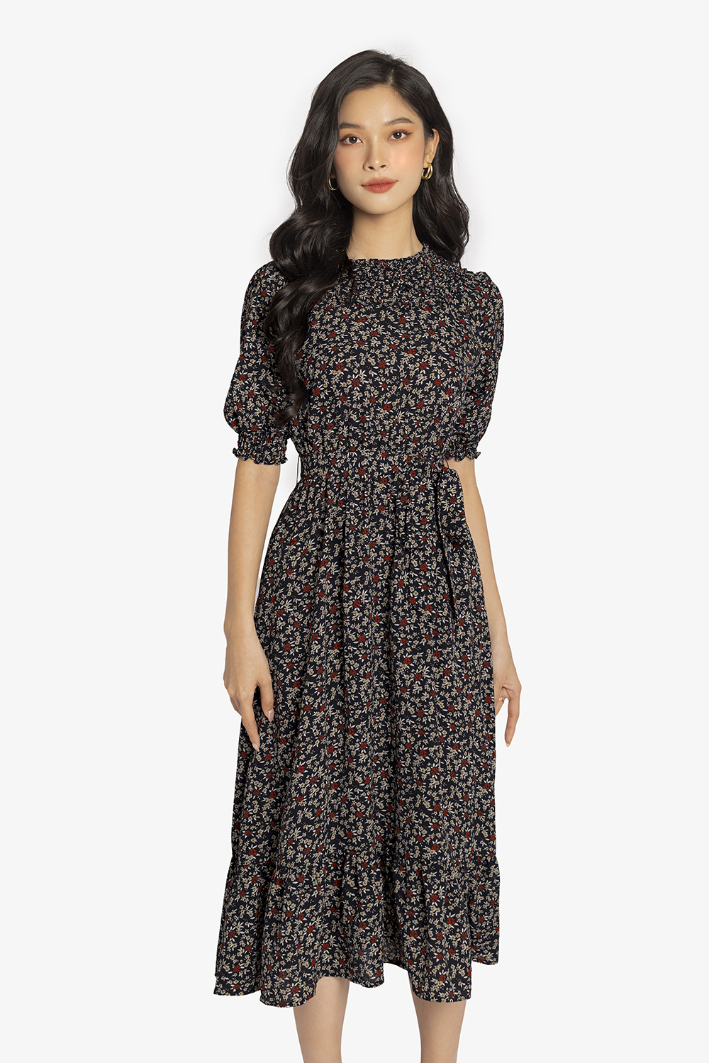 Đầm công sở hoa nhí dáng dài đuôi cá