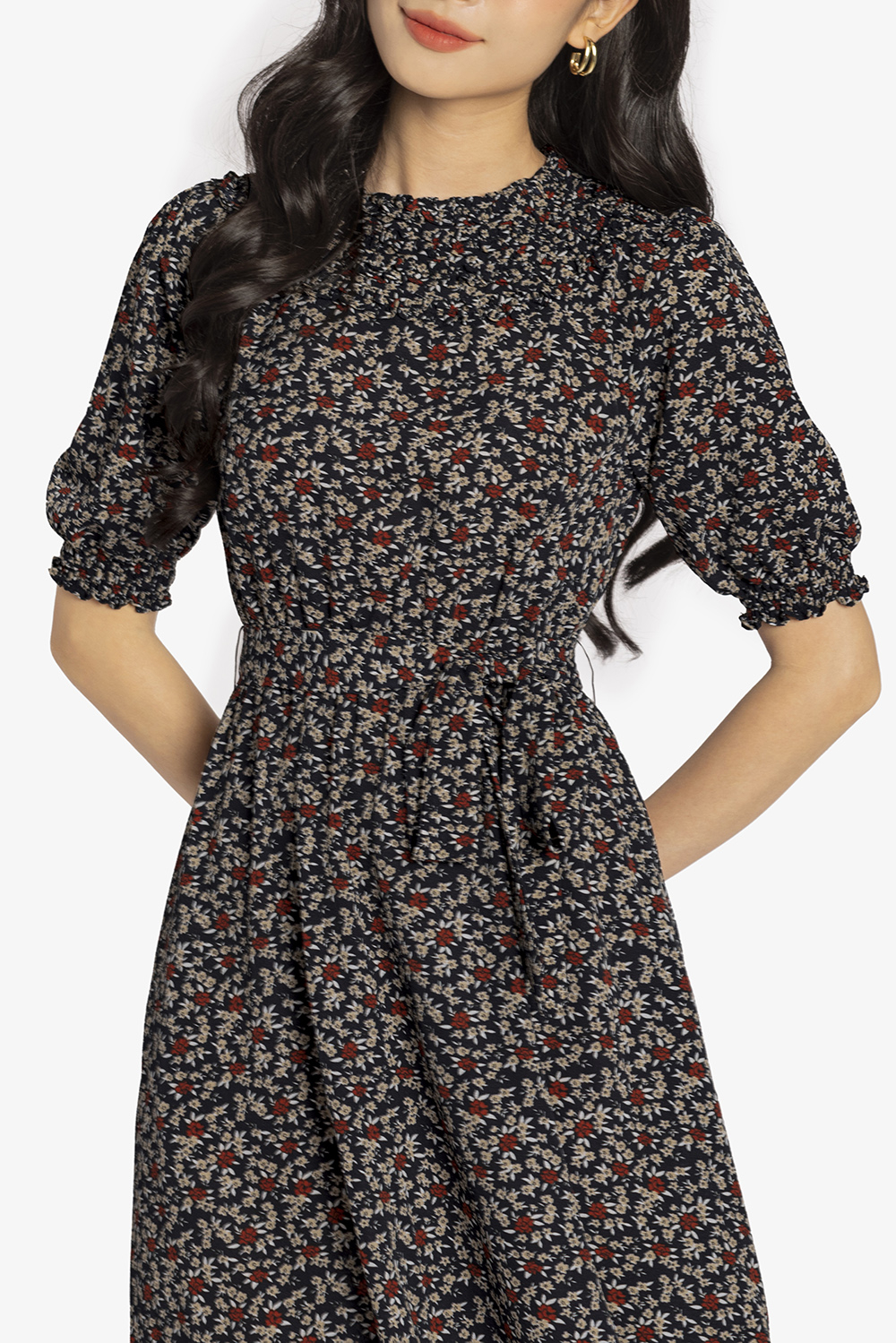 Đầm công sở hoa nhí dáng dài đuôi cá