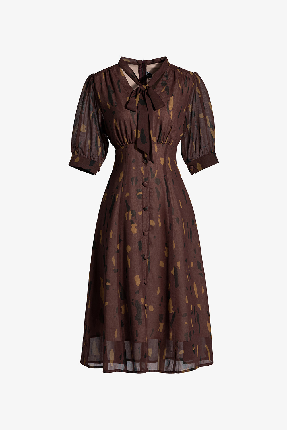 Đầm công sở dáng xòe cổ phối nơ