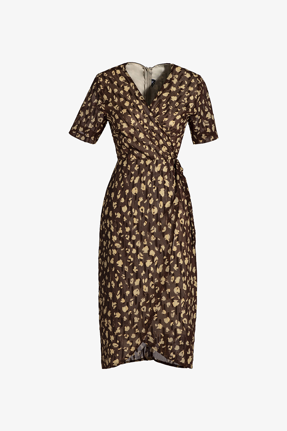 Đầm wrap dress họa tiết cổ V tay ngắn