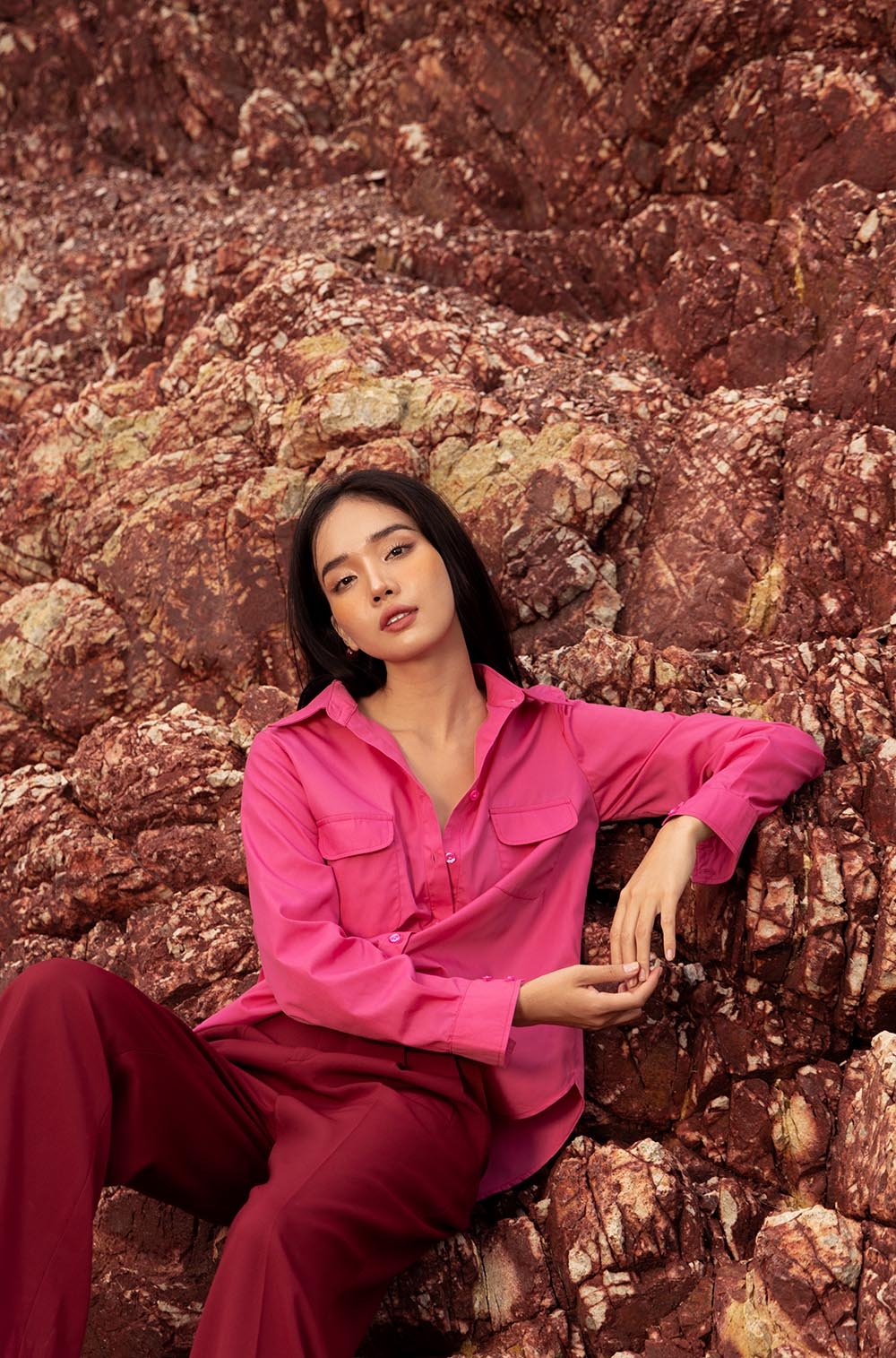 Áo sơ mi nữ màu hồng tay dài ASM13-35