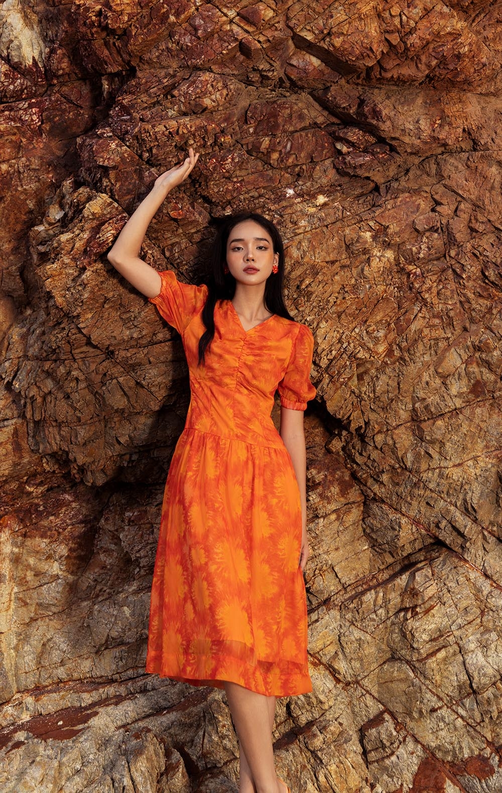 Đầm voan hoa dáng xòe hạ eo HL25-12