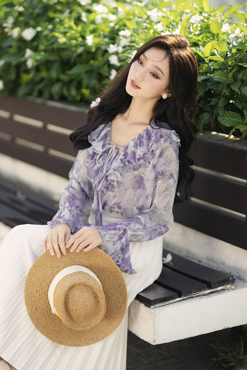 Áo voan kiểu công sở cổ bèo tay dài