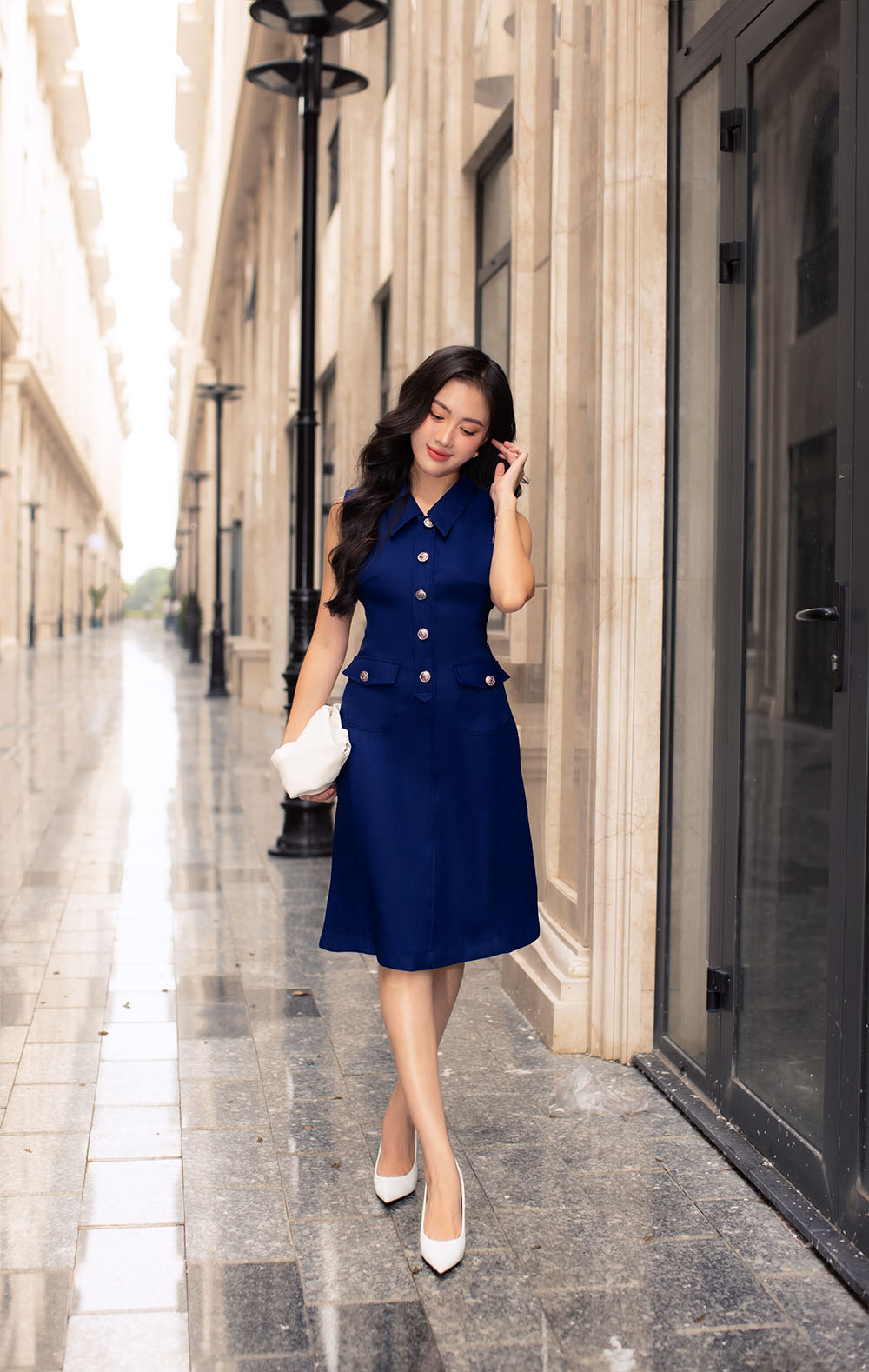 Đầm chữ a công sở sát nách phối túi KK150-01