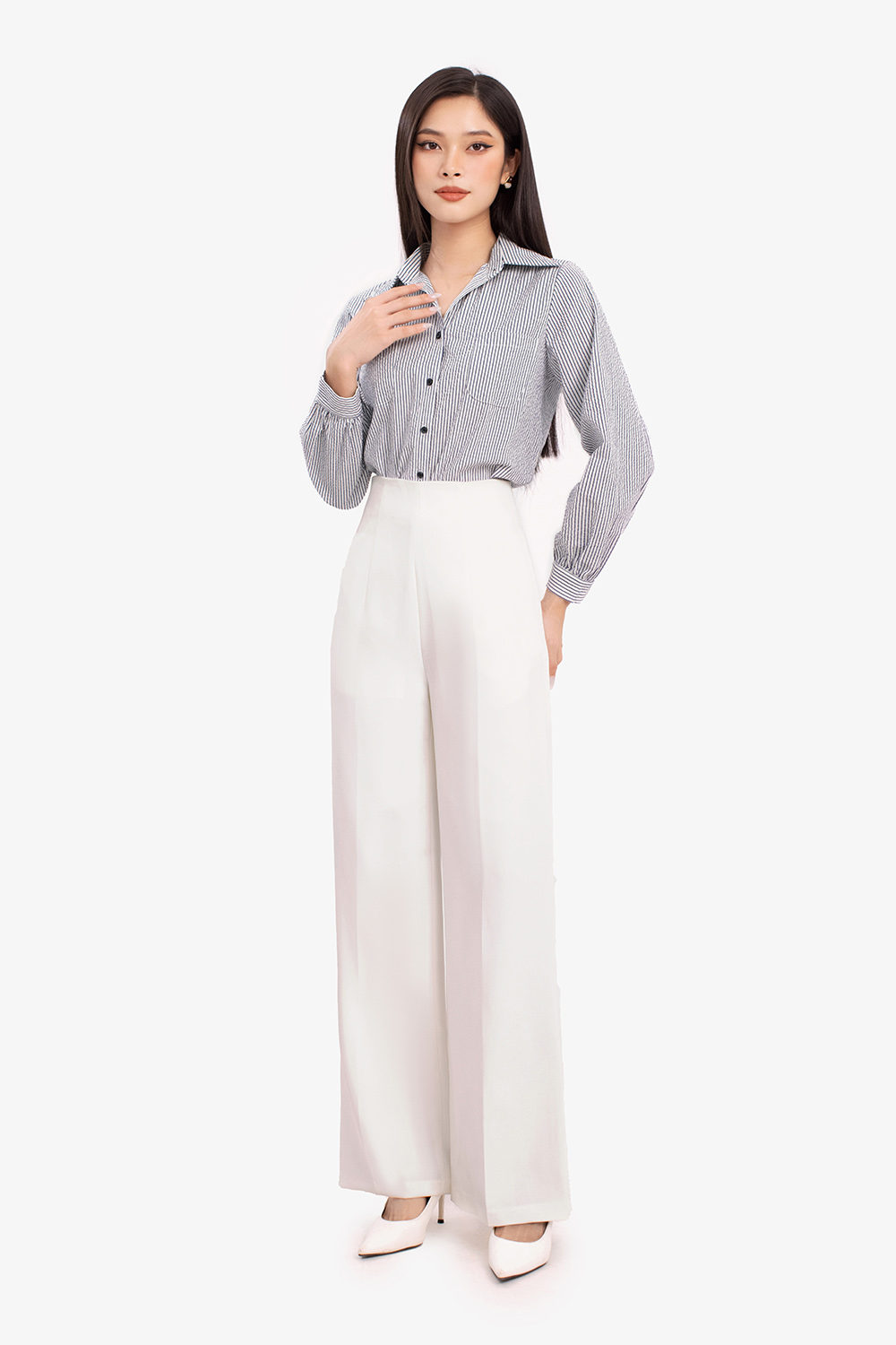 Áo sơ mi nữ tay dài họa tiết kẻ sọc