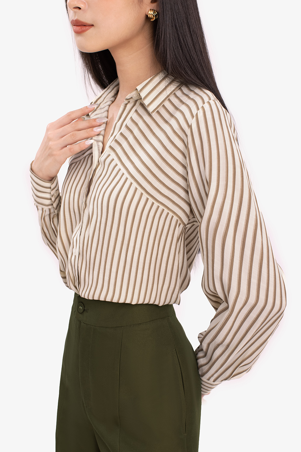 Áo sơ mi nữ công sở kẻ sọc tay dài