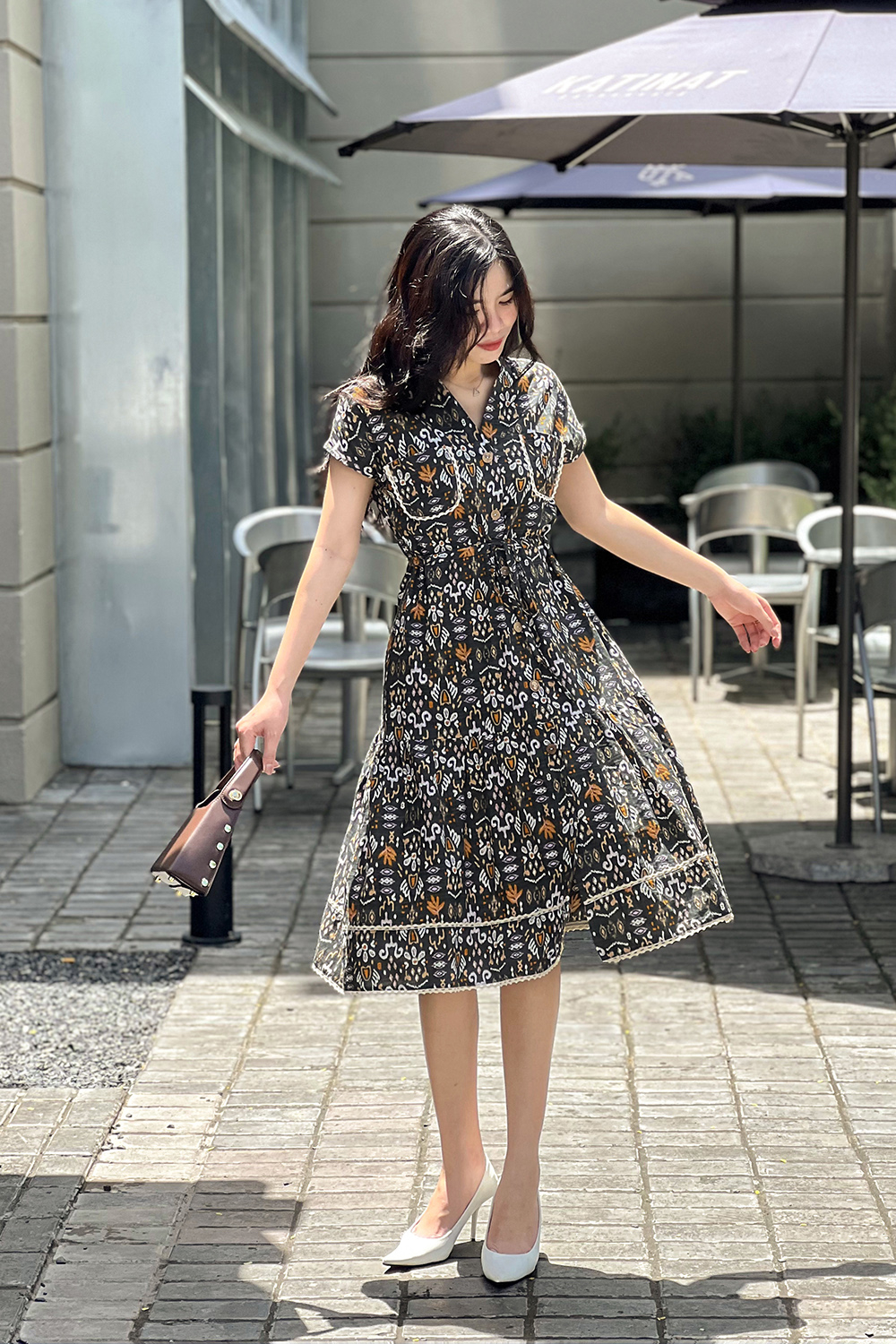 Đầm công sở dáng xòe đuôi cá kiểu sơ mi KK162-32