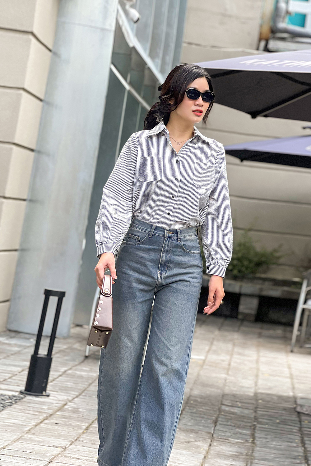 Áo sơ mi nữ tay dài họa tiết kẻ sọc