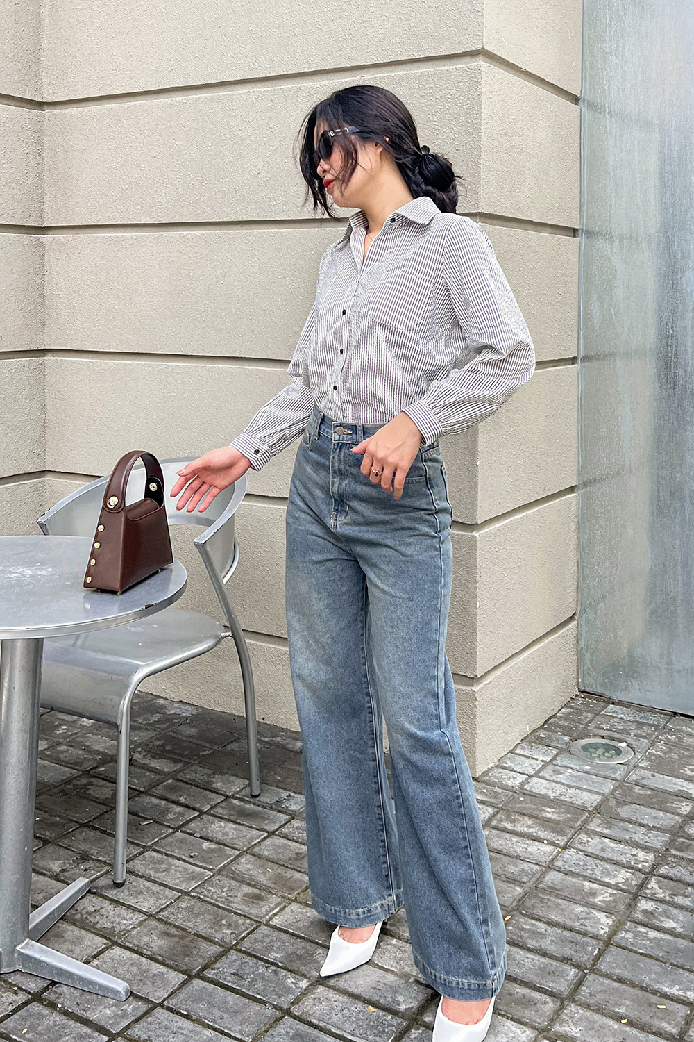 Áo sơ mi nữ tay dài họa tiết kẻ sọc