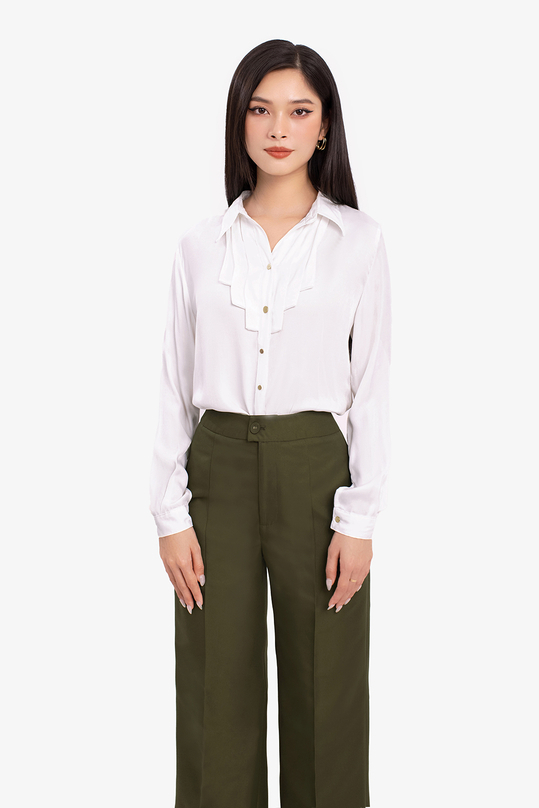 Áo sơ mi trắng nữ tay dài xếp ly cổ ASM13-04