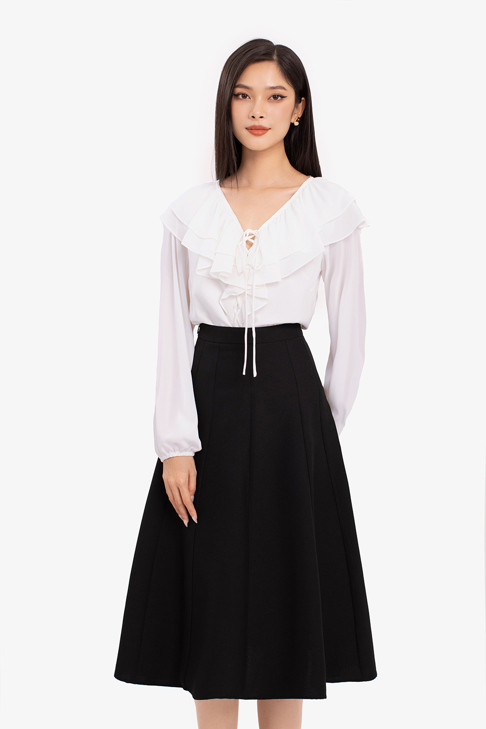 Áo sơ mi trắng công sở nữ phối bèo