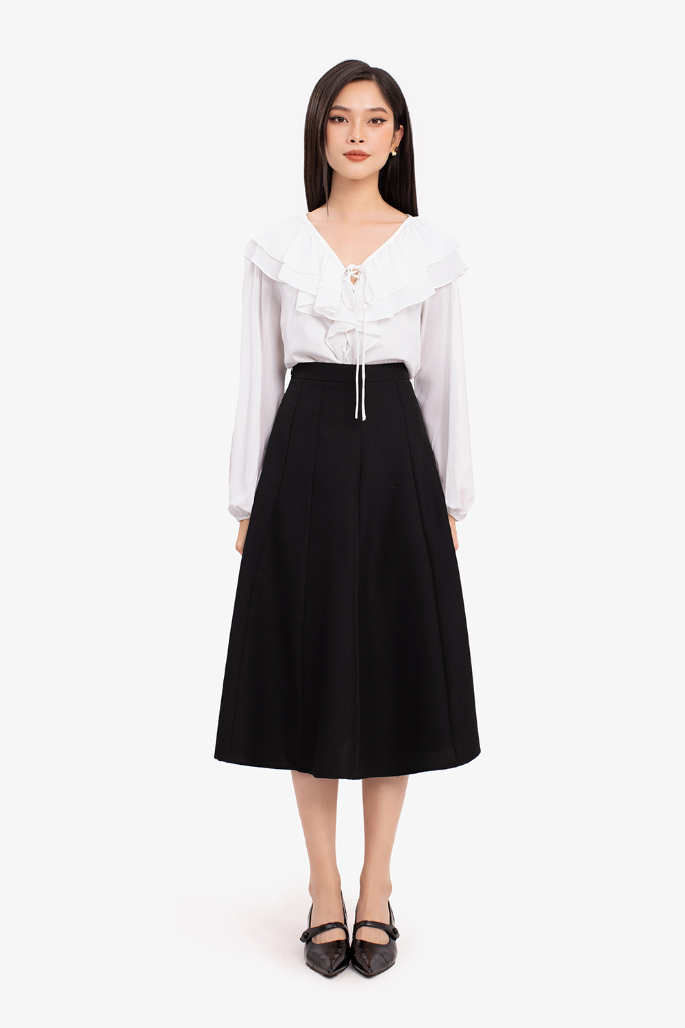 Áo sơ mi trắng công sở nữ phối bèo