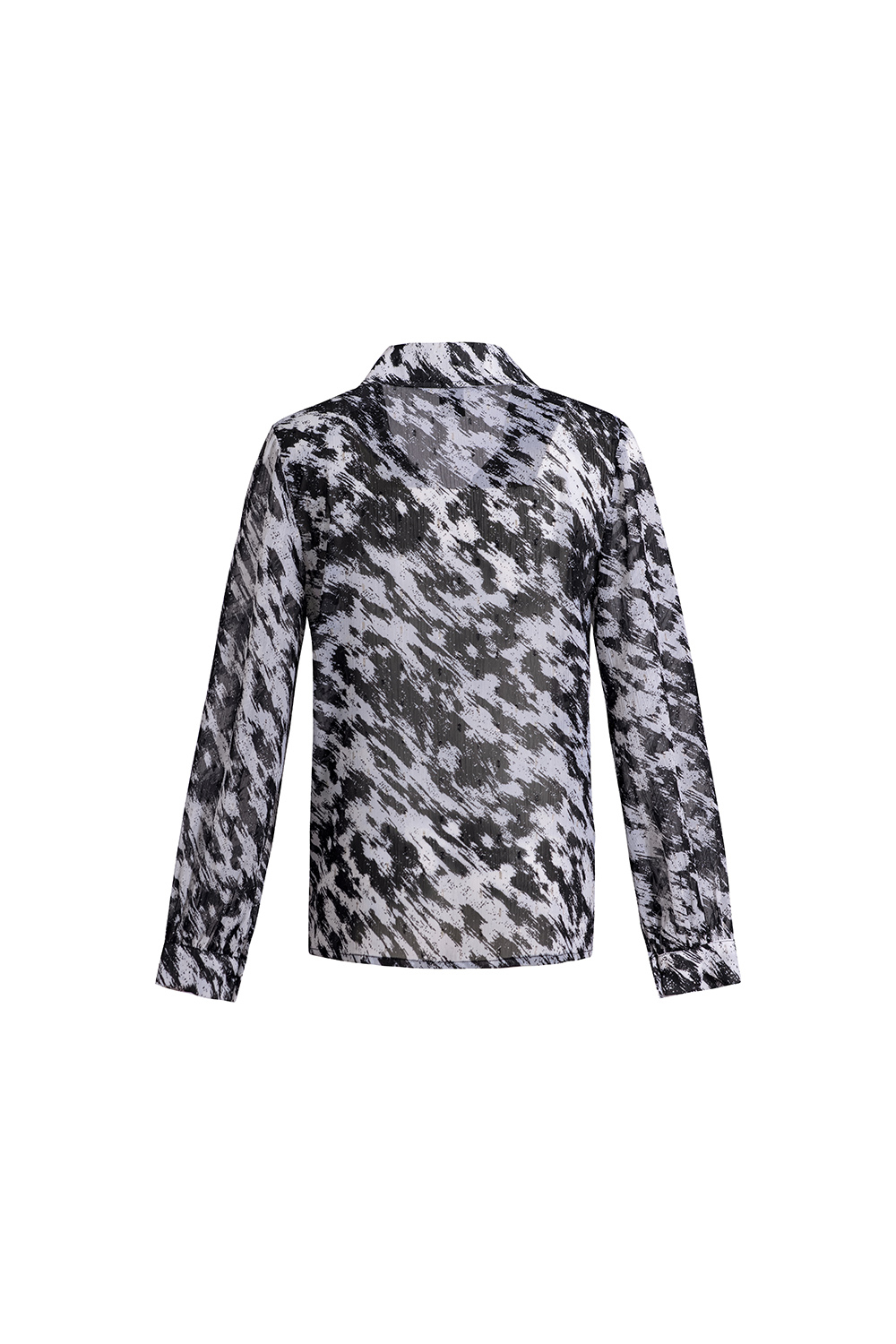 Áo sơ mi chiffon nữ tay dài hoạ tiết trắng đen