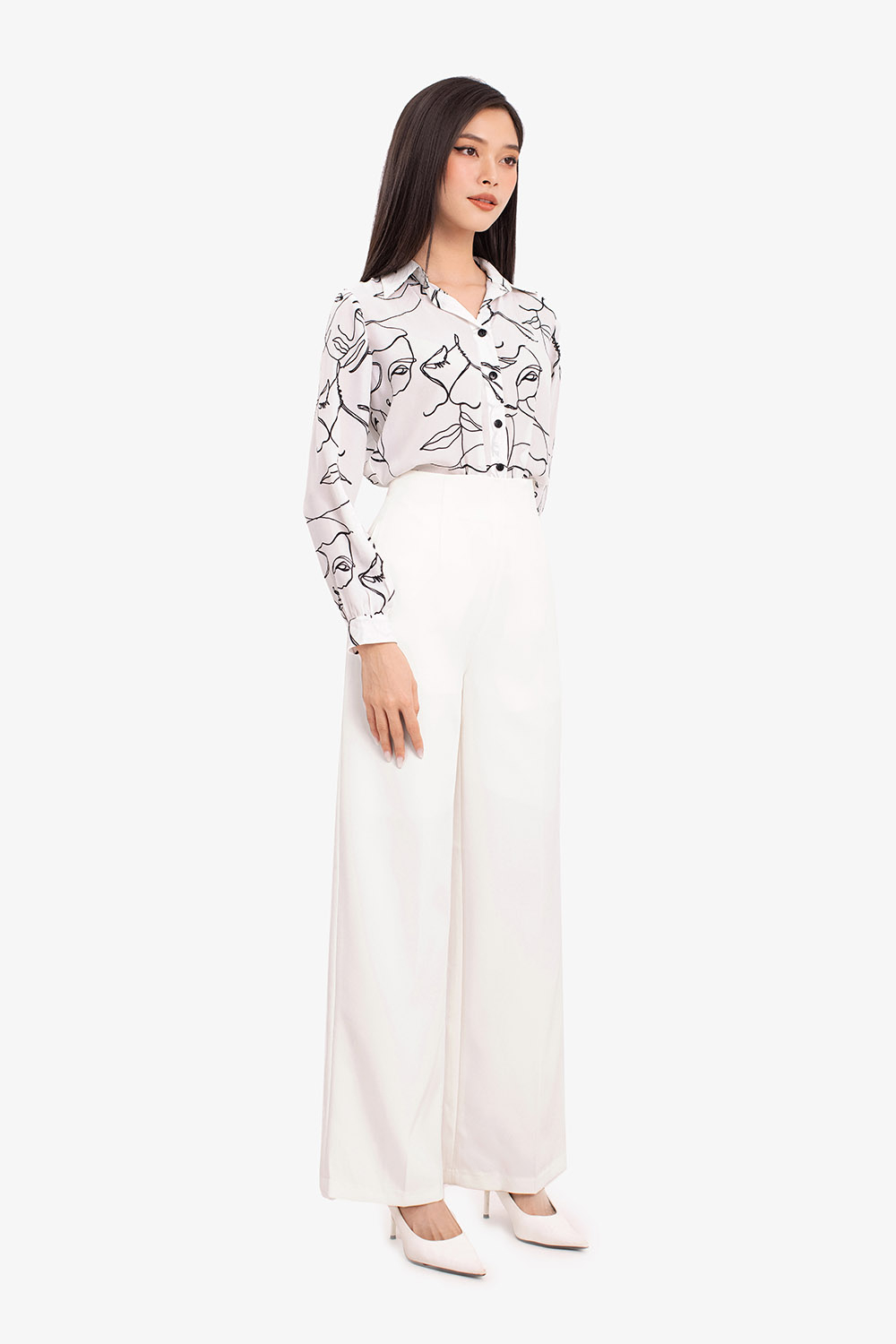 Áo sơ mi nữ dài tay hoạ tiết khuôn mặt