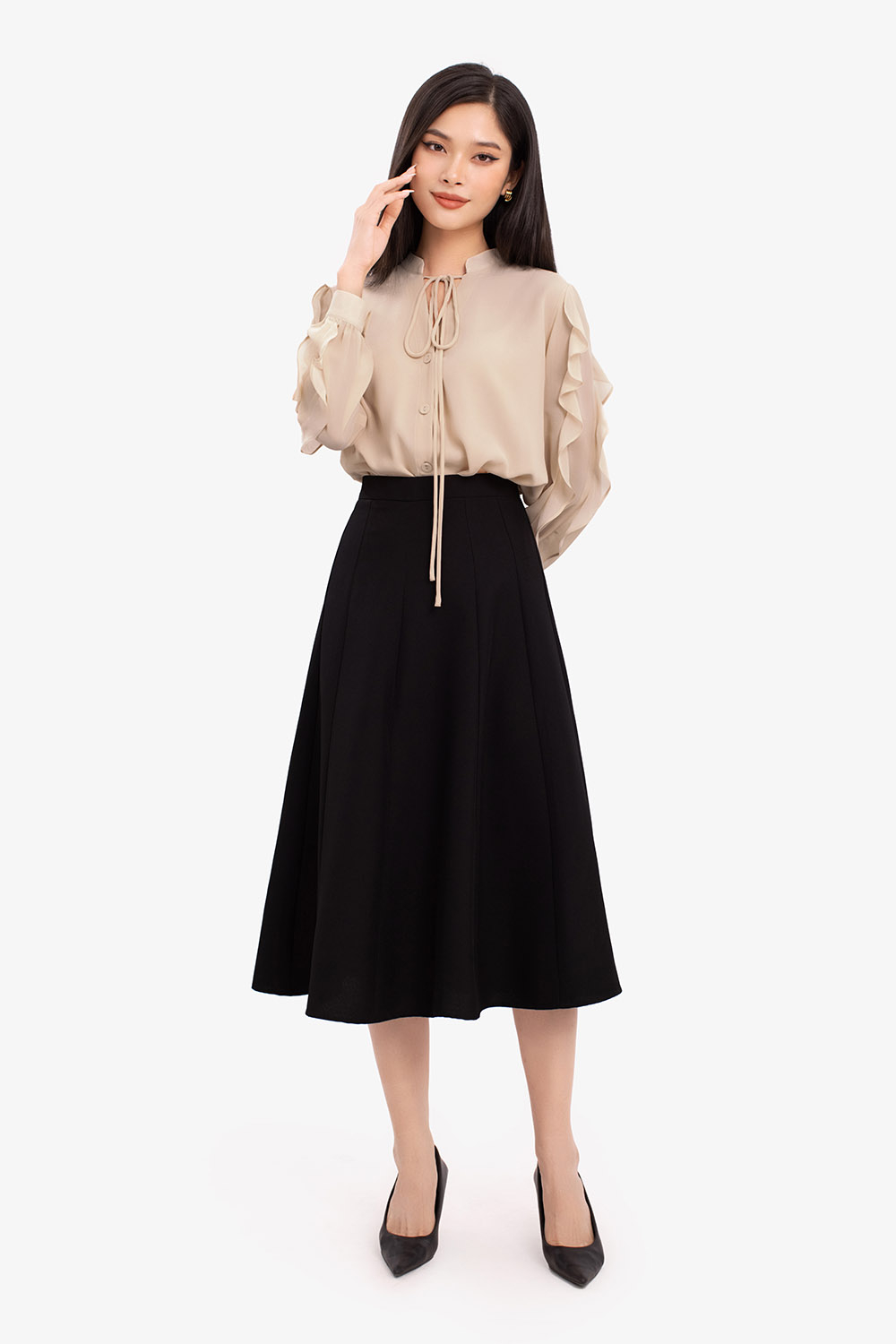 Áo sơ mi nữ tay dài phối bèo ASM14-33