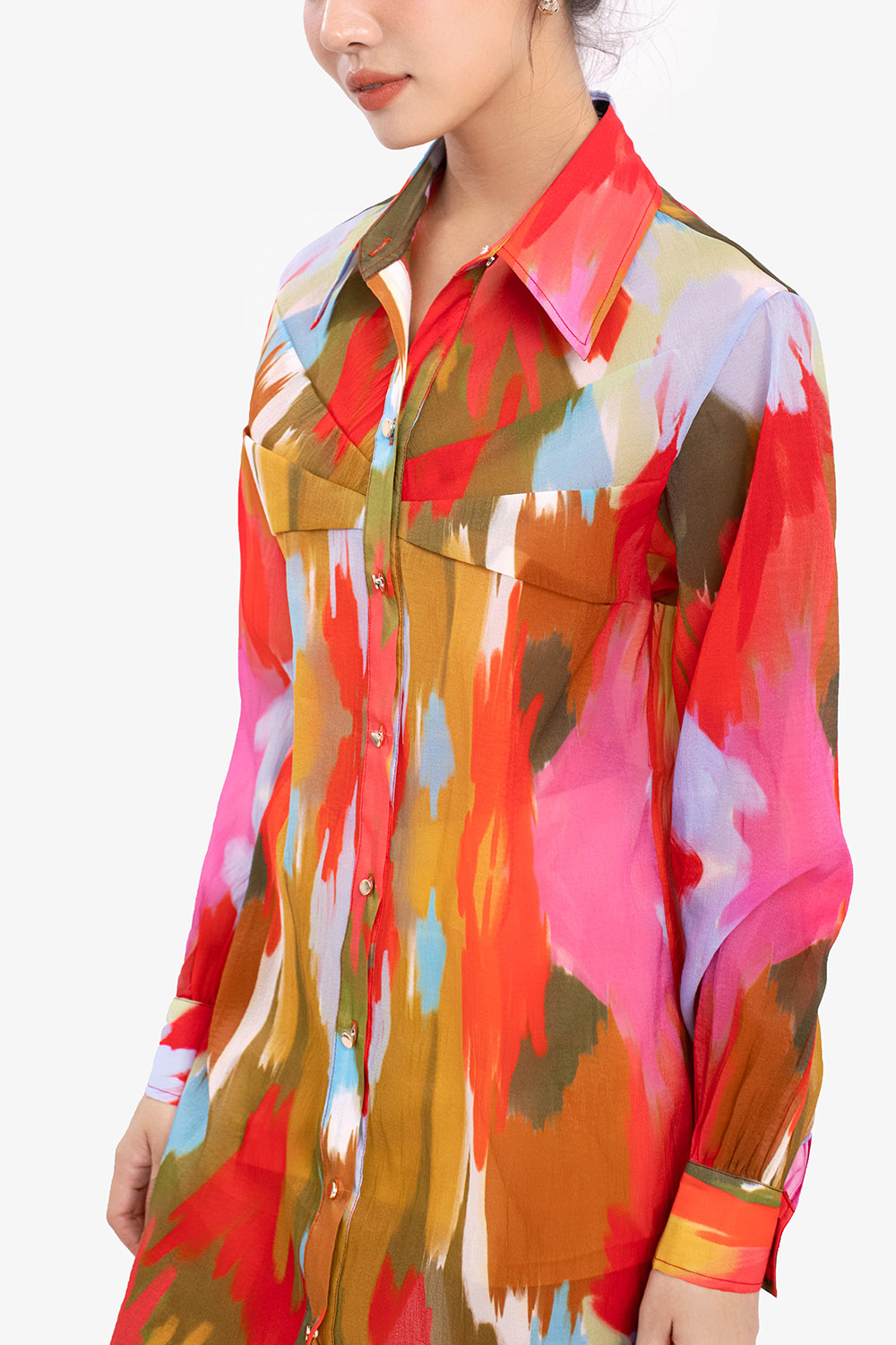 Đầm sơ mi dáng suông tay dài