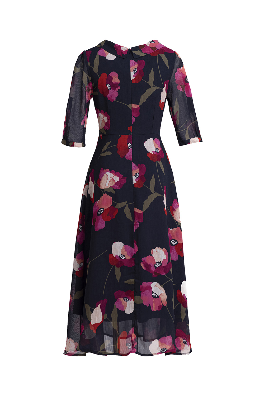 Đầm voan hoa công sở dáng xòe chữ a