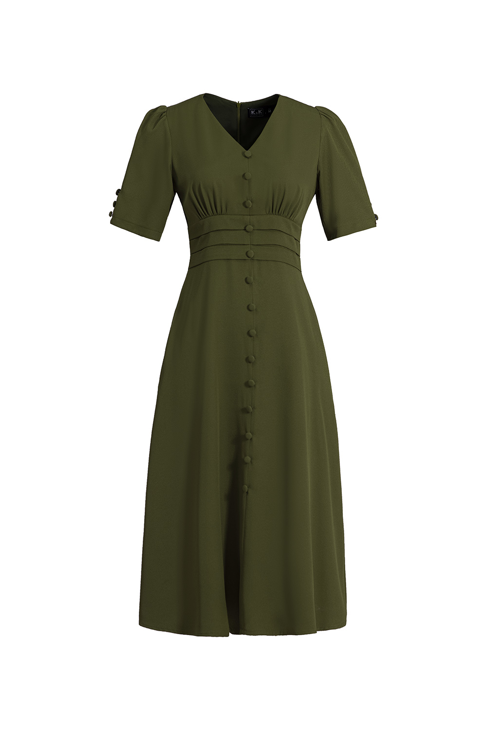 Đầm liền công sở nữ dáng xòe phối nút