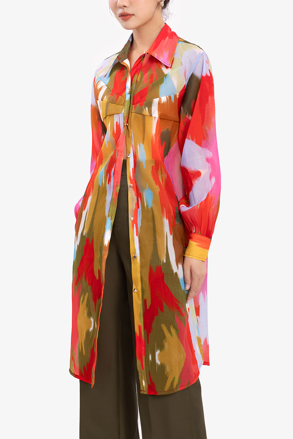 Đầm sơ mi dáng suông tay dài