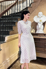 Đầm chữ a công sở màu trắng cổ phối nơ