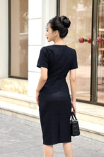 Đầm ôm công sở tay ngắn họa tiết caro