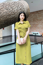 Đầm sơ mi công sở dáng chữ A rút eo